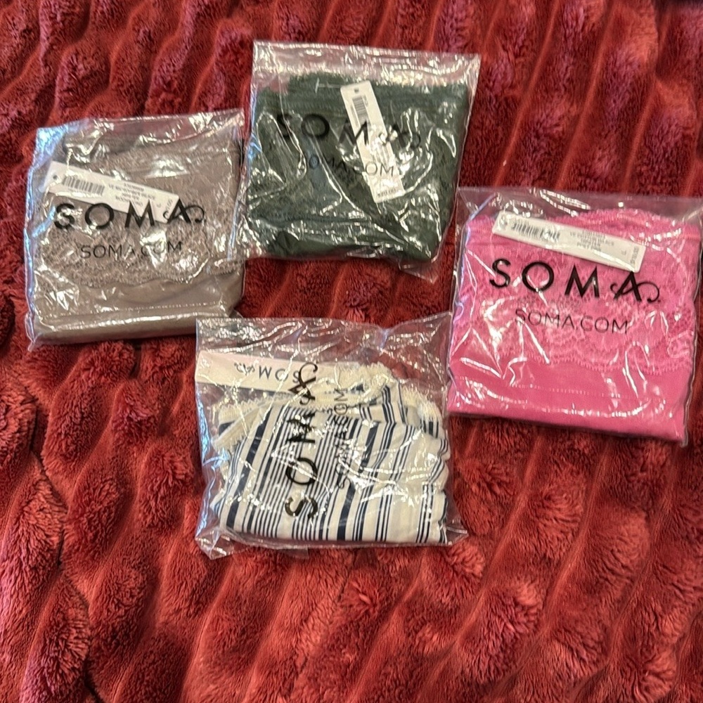 Soma Panties Set - Pink, Green, Gray, Striped